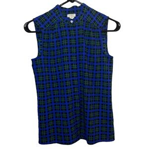 J. Crew size 00 Blue, Green and Black Plaid Sleeveless Blouse